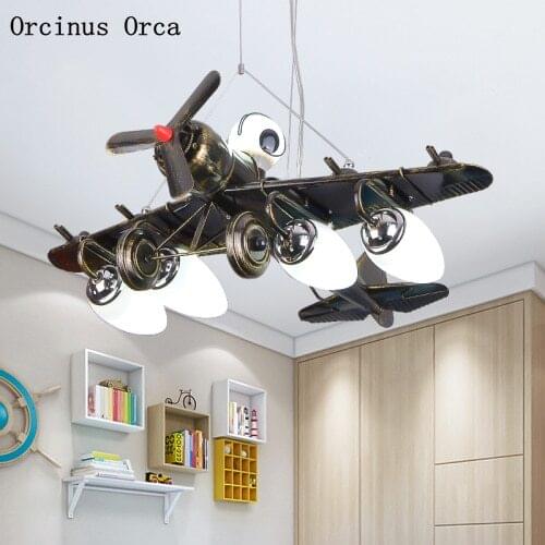 American black fighter chandelier boy bedroom childrens room light simple and creative led cartoon airplane Chandelier