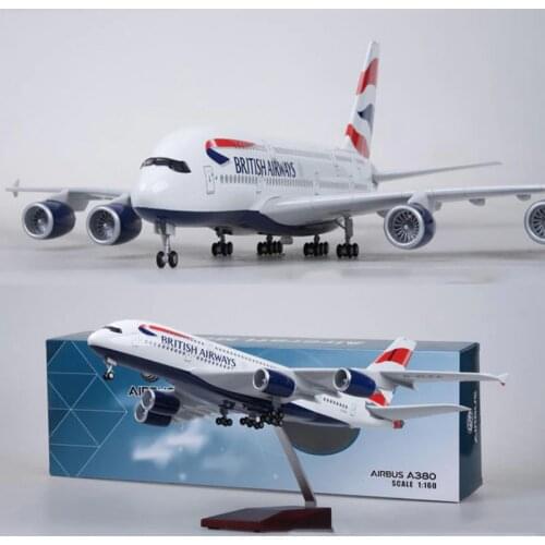 1/160 Scale 50.5CM Airplane Airbus 380 A380 BRITISH Airline Model W Light and Wheel Diecast Plastic Resin Plane For Collection