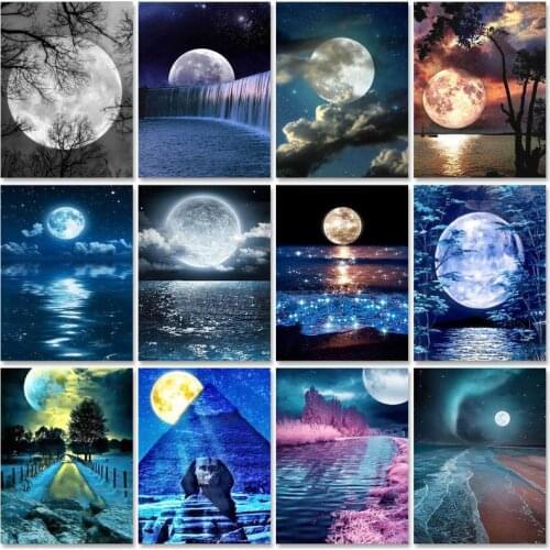 SDOYUNO Moon Scenery Oil Painting By Numbers For Adults 60x75cm DIY Paint By Numbers On Canvas Frameless Watercolor Home Decor