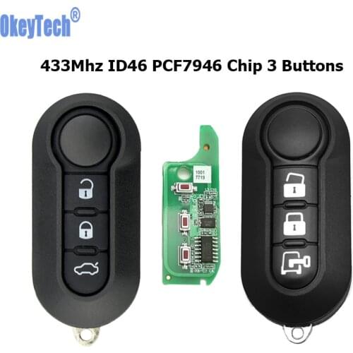 OkeyTech Folding Flip Remote Car Key For Fiat 500 500L Punto Florino Doblo Qubo 433mhz ID46 PCF7946 Chip 3 Buttons Uncut Blade