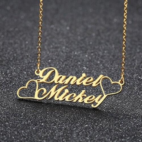 Customize Heart Two Names Necklace For Women Personalized Gold Stainless Steel Custom Name Jewelry Friend Gift