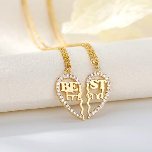 Zircon Crystal Heart Necklace For Women Best Friend Friendship Necklaces Choker Gold Silver Color Chain Female Jewelry Collier