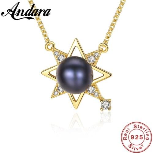 925 Sterling Silver Black Pearl Pendant Natural Freshwater Pearl Pendant Necklace 45cm Jewelry Gift for Women