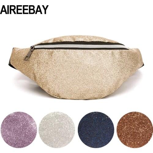 AIREEBAY Waist Bag Women Fashion Sequins Fanny Packs Belt Bags Female Hip Purse Belt Phone Pouch Ladies Chest Bag Waist Packs