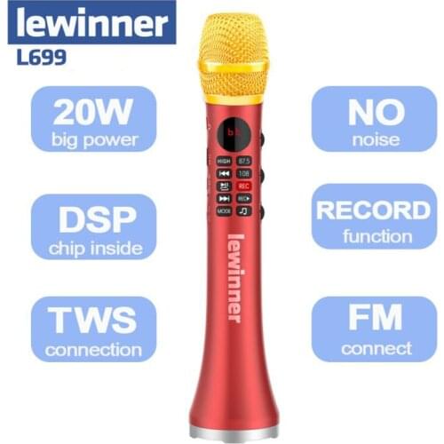 Lewinner L699 Professional 20W mic Portable Wireless Bluetooth Karaoke Microphone Speaker Home KTV Dynamic Microphone studio