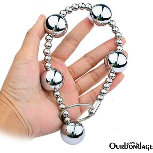 Ourbondage Stainless Steel 5 Anal Beads Ring Handheld Anal Butt Plug For Men Women Prostate Massage Adult Sex Toys