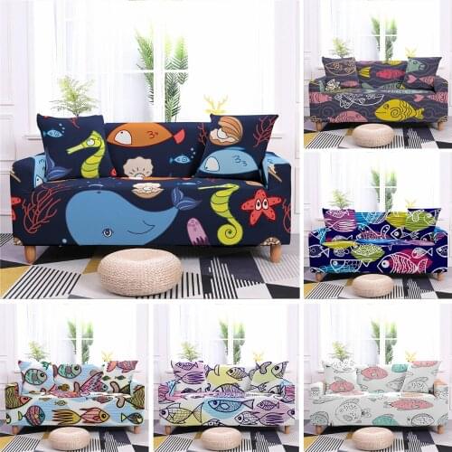 Sea Animal Fish Pattern Sectional Corner Sofa Covers for Living Room Bean Bag L Sofas Cushion Armchair Anti-Scratch Couch Covers