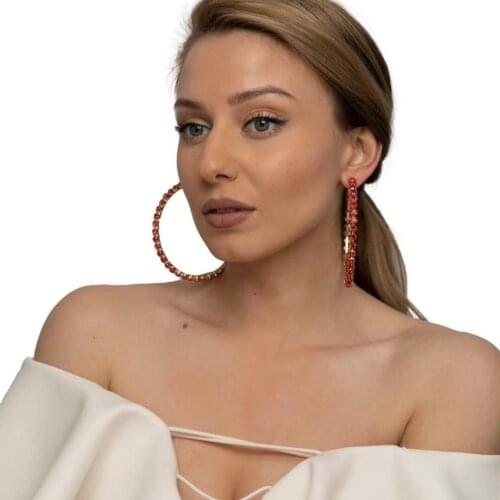 New Glass Rhinestone Red Color Hoop Earrings For Women Jewelry Fashion Trendy Statement Earrings Accessories Hot Sale