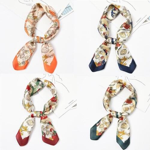Yishine 20pc Mix Colors Multifunction Colorful Leaves Printed Womens Satin Small Square Wraps Scarves Shaw Polyester Silk Scarf