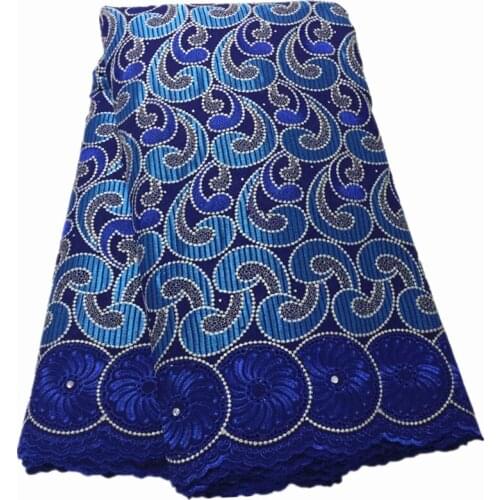 Blue African Swiss Voile Lace In Switzerland Stoned Nigerian Tulle Lace Fabric For Dress Swiss Cotton Lace Fabrics 5 Yards