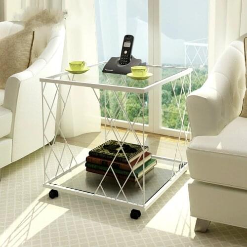 Glass and Metal Modern Sofa Small Coffee Table Angle Simple Fashion Small Toughened Glass Sofa Corner Table