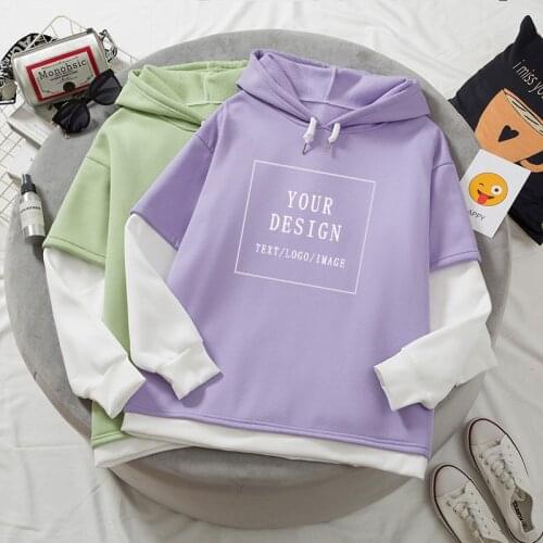 Custom Logo Printed Color Block Hoodies Harajuku DIY Logo Text Photo Drawstring Loose Hooded Pullover Sweatshirts Korean Fashion