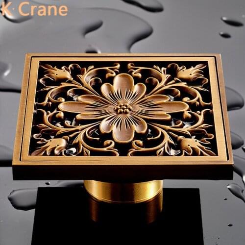 Vintage Gold Floor Drain Bathroom Bath Shower Waste Water Drains Anti Bug Deodorant Square Strainer Pipe Sewer Cover Retro Grate