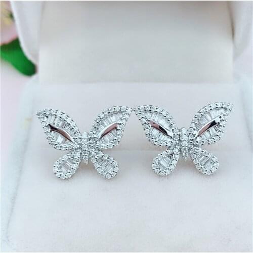 Charm Butterfly Stud Earrings Real 925 Sterling Silver Diamond cz Party Wedding Earrings For Women Bridal Statement Jewelry