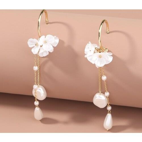 Elegant Tassel White Flowers Imitation Pearl Drop Earrings Women Jewelry Drop Shipping