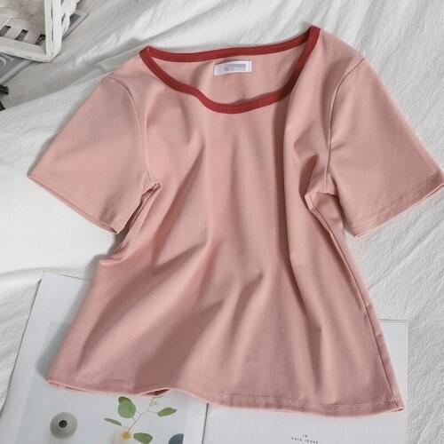 Summer Knitted T-shirts Women 2021 O-Neck Short Sleeve Crop Top Female Slim Color Tees French Autumn Summer Plain Shirts