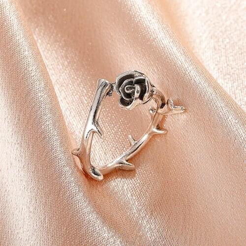 New Fashion Design European And American Women Creative Sweet Rose Open Metal Ring Adjustable Thorn Rose Ring Jewelry Gifts
