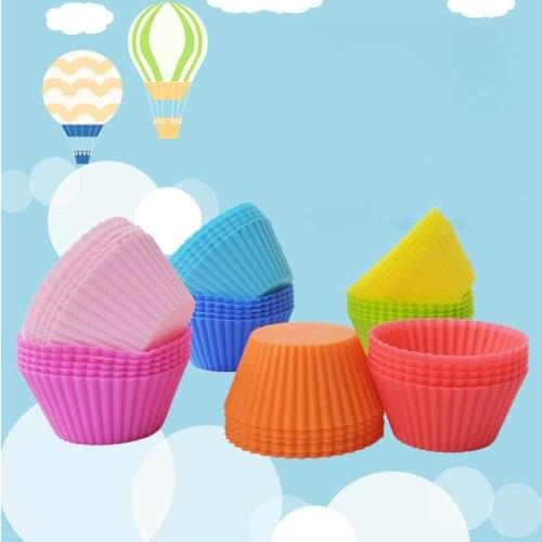 12Pcs/Set 7CM Nonstick Muffin Cup Mix Color Cake Decorating Tools Kitchen Baking Supplies Reusable Cupcake Silicone Molds Round