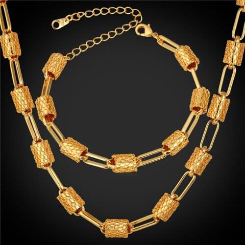 2016 New Fashion Jewelry Bracelet And Necklace Set Yellow Gold/Silver Color Costume Jewelry Set For Men/Women Gift NH1707