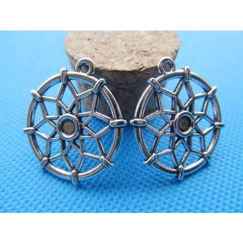 50pcs Antique Silver tone Hollow Dream Catcher Connector Pendant Charm/Finding,For Bracelet Necklace,For 4mm Cabochon