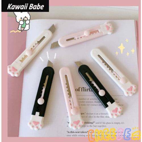 Art Utility Knife Cutter Kawaii Mini Cute Pink Pocket Knife Cat Paw Express Box Paper Craft Wrapping Refillable Blade Stationery