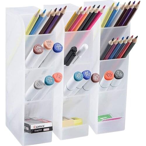 Big Desk Organizer Pen Organizer Storage For Office School Home Supplies Translucent White Pen Storage Holder High Capacity
