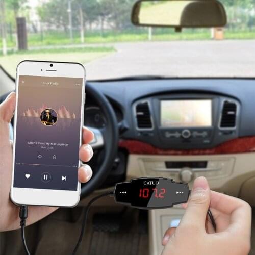 CATUO FM Transmitter Car Kit Radio Modulator for Car with 3.5mm Aux Plug and 5V/2.4A USB Car Charger Easy to Use Black