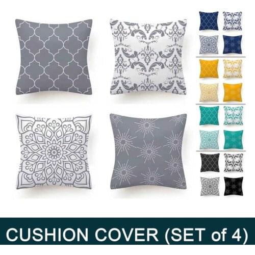 Decorative Cushion Covers 4pcs Value Set ( Grey Yellow Blue Black White Green Multiple Designs)