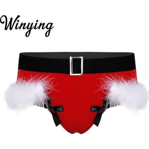 Men Soft Velvet Sexy Briefs Jockstrap Christmas Underwear Lingerie Male Gay Sissy Panties Festival Rave Xmas Costume Underpants