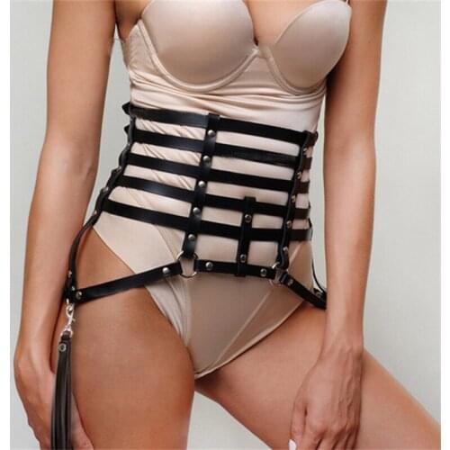 DYEFROB 100% Handmade Sexy Harness Caged Weave Round With Tassels Leather Harness Body Bondage Skirts Chain Dress Bdsm Women