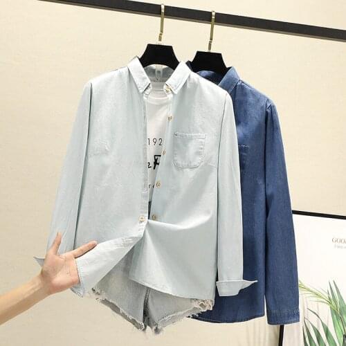 Denim Women Blouses Shirts Tunic Womens Tops 2020 Womenswear Long Sleeve Clothing Button Up Down New Autumn Outwear OL Vintage