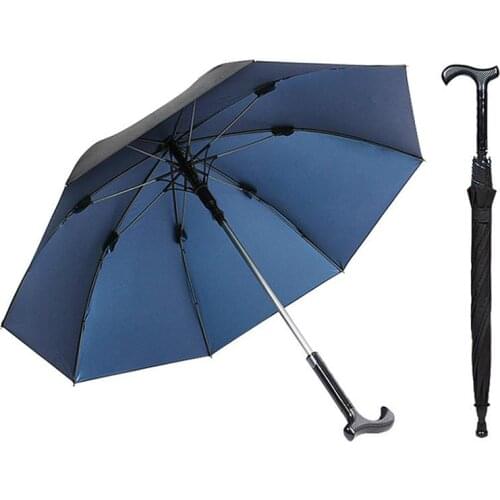 Brand Fashion Detachable Unbreakable Self-defense Climbing Alloy Parasol Fiberglass Anti-skidding Crutch Mans Umbrellas Gear