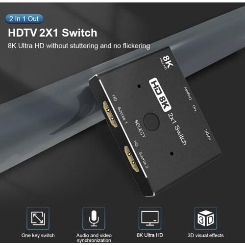 HDMI-compatible Splitter 48Gbps 8K Switch 2 in 1 out Switcher 48Gbps Transmission Rate HDMI-compatible 8K Output Switch