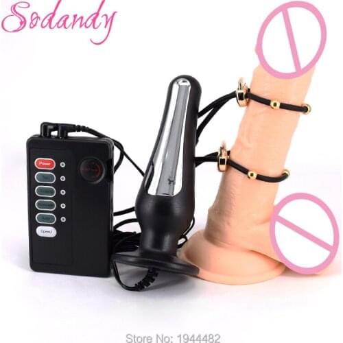 Dual-output Electric Shock Penis And Anal Electro Sex Toy Electronic Pulse Massager Cock Ring&Butt Plug Stimulation TENS Massage