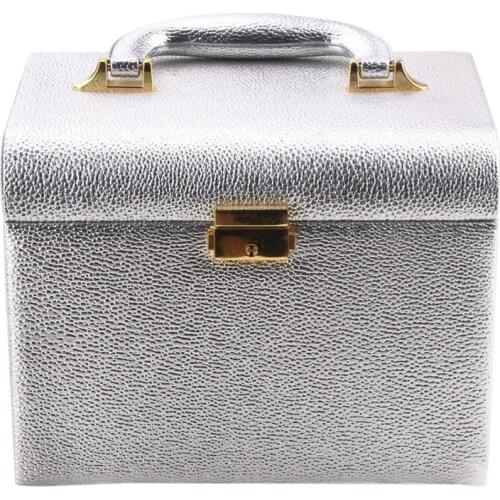 PU Leather Makeup Box Lockable Jewelry Box with Mirror Makeup Case Beauty Case Cosmetic Bag Travel Makeup Bag