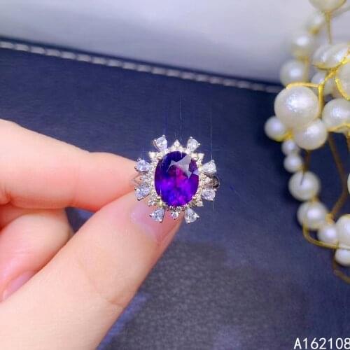Exquisite Jewelry 925 Sterling Silver Inset With Gemstone Womens Luxury Elegant Flower Amethyst Adjustable Ring Support Detecti