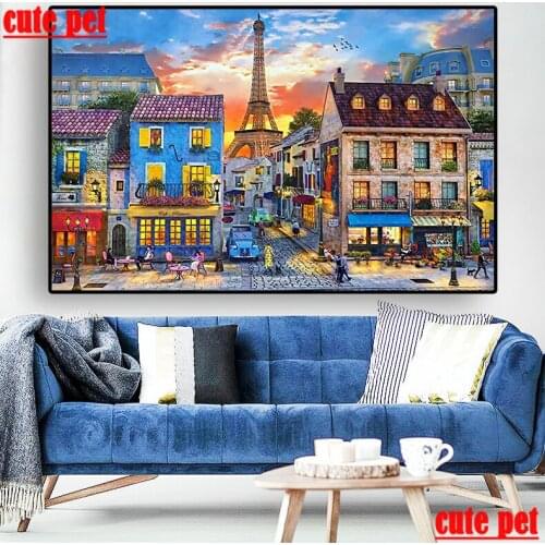 Cute pet Full Square Diamond 5D Eiffel Tower puzzle DIY Diamond Painting 3D Embroidery Cross Stitch Mosaic Painting home decor