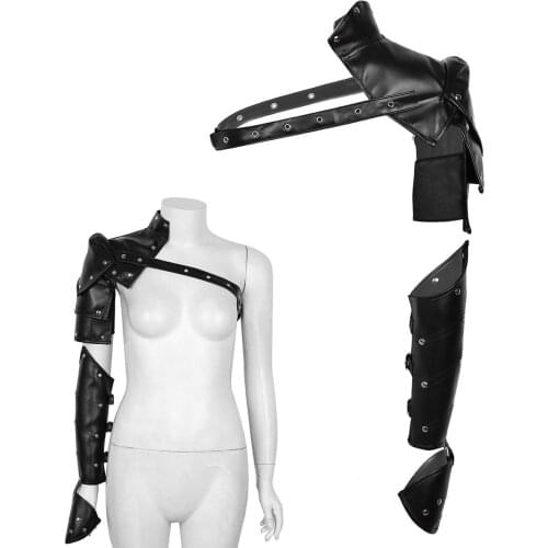 2PCS Gothic Steampunk Style PU Adjustable Metal Rivets Shoulder Armors with Arm Strap Set Cosplay Costume Accessory