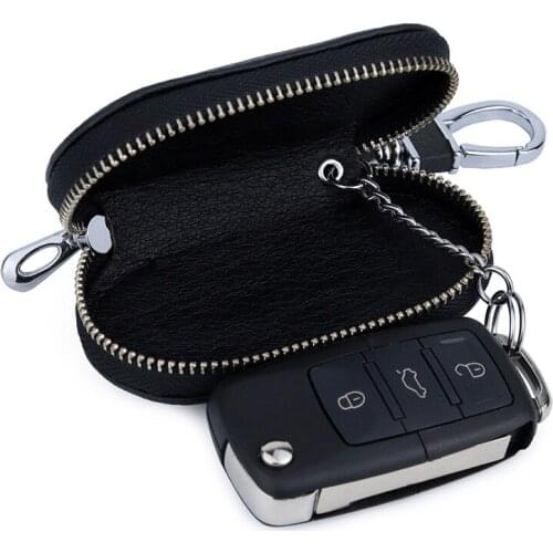 Genuine Leather Car Key Wallets Men Key Holder Housekeeper Keys Organizer Women Keychain Covers Zipper Key Case Bag Unisex Pouch