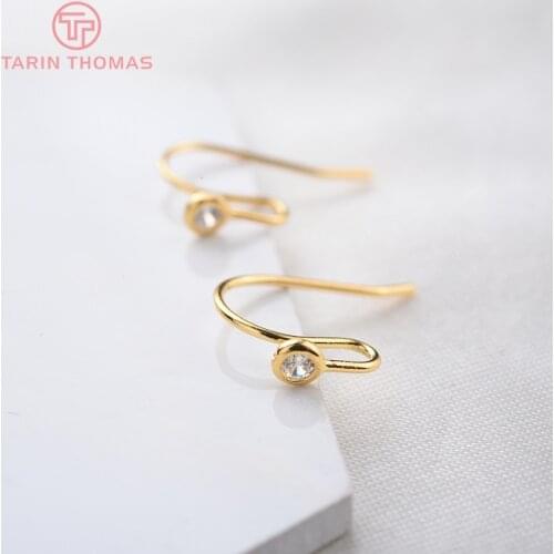 6PCS 15MM 24K Gold Color Plated Brass with Zircon Earrings Hoop High Quality DIY Jewelry Making Findings