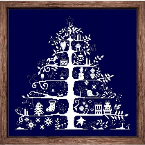 Christmas tree cross stitch kit X-mas simple design 14ct 11ct deep blue fabric cotton thread embroidery DIY handmade needlework
