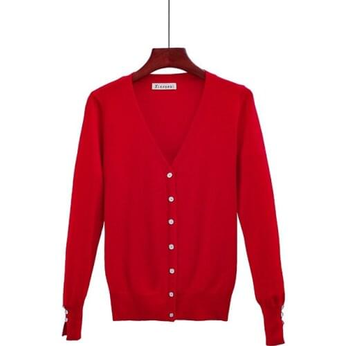 New fall 2020 simple basic solid color versatile shirt with slit cuffs and button knitted cardigan for women