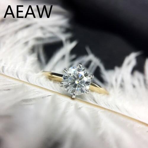 Solid 18K Au750 Double Color Gold 1 Carat DF Color Moissanite Lab Grown Diamond Ring Wedding Ring For Women Test Positive