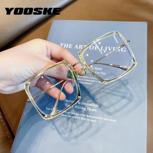 YOOSKE Anti Blue Light Glasses Frame Oversized Mental Eyewear Women Men Eyeglass Frame Spectacles Transparent Frames