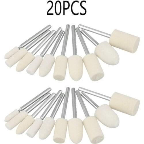 Wool Felt Polishing Bits Mandrel Polishing Accessories Buffing Rotary Tool 20x