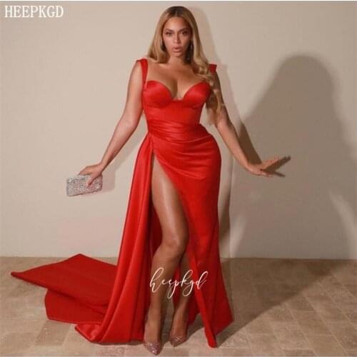 Sexy Red Long African Evening Dress High Slit Sweetheart Satin Black Girls Plus Size Prom Gown Formal Dresses For Women