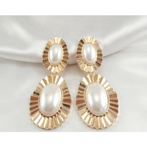 Personality irregular stripe alloy atmospheric delicate ear clip earrings earrings with pearls