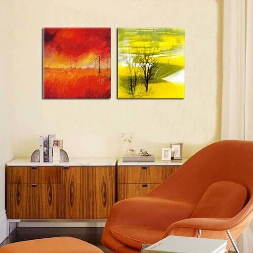 Modern fashion 2Pcs HD print landscape oil painting on canvas abstract beautiful autumn fall leaves oil painting home art decor