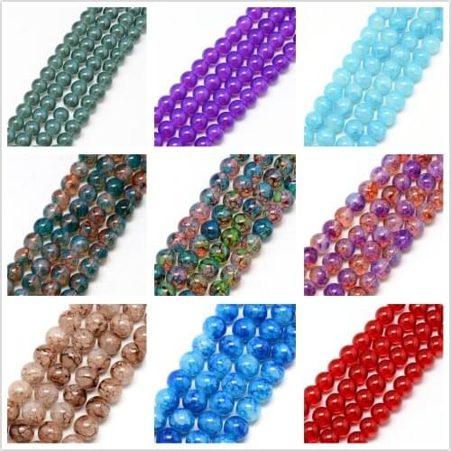 1 Strand 6mm 8mm Baking Painted Crackle Glass Beads Strands for jewelry making DIY Bracelet Necklace Accessories