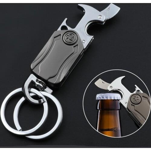 Unique Beer Bottle Opener Keychain Pocket Knife Zinc Alloy Key Chain Metal Fashion Multifunctional Men Car Play Key Ring Tool